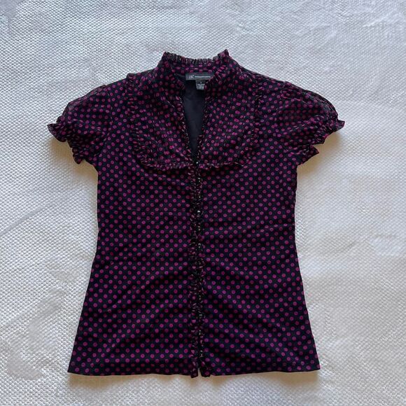 INC PINK POLKA DOT RUFFLED BLOUSE - Picture 1 of 4